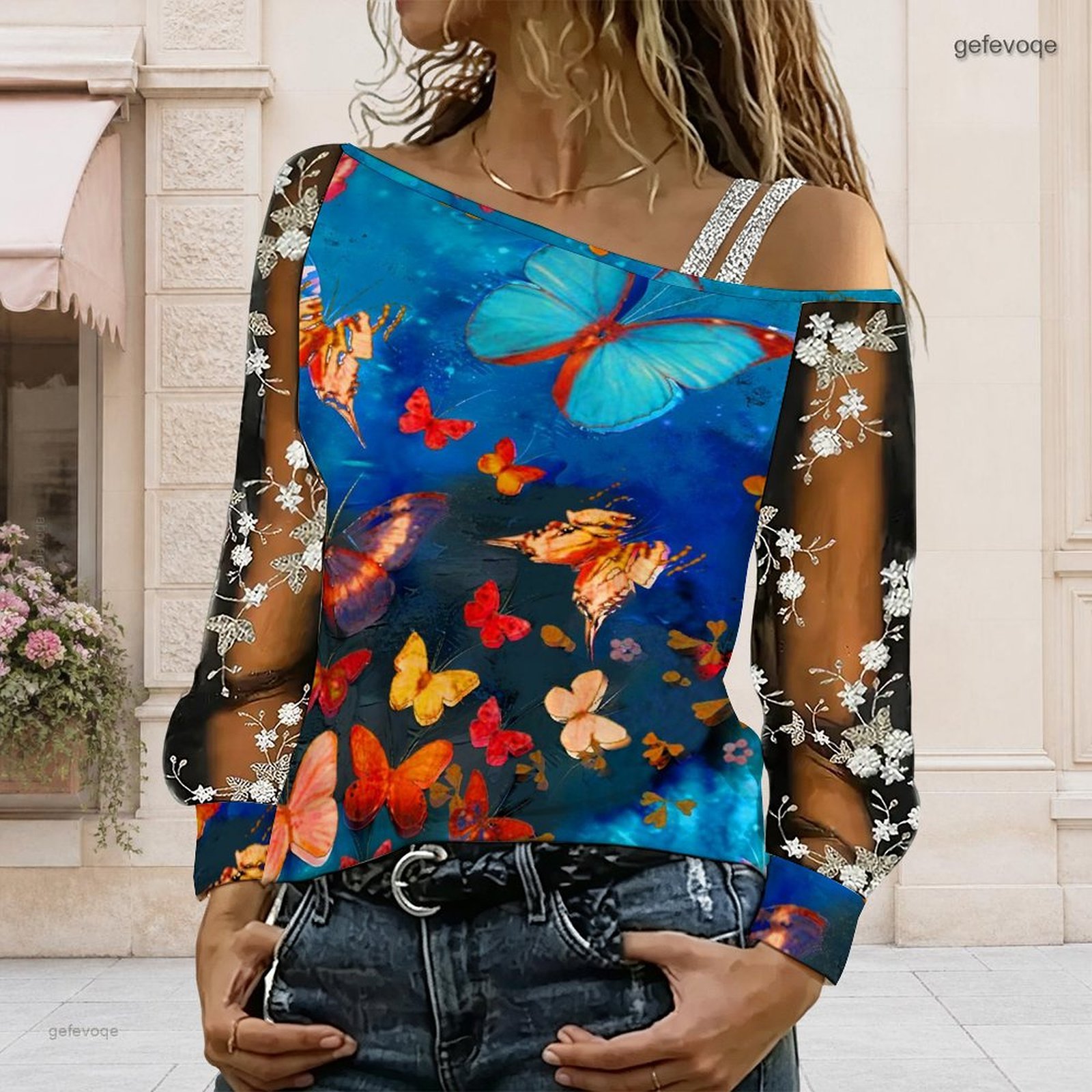 Blouses - Women Off Shoulder Blouse Asymmetric One
