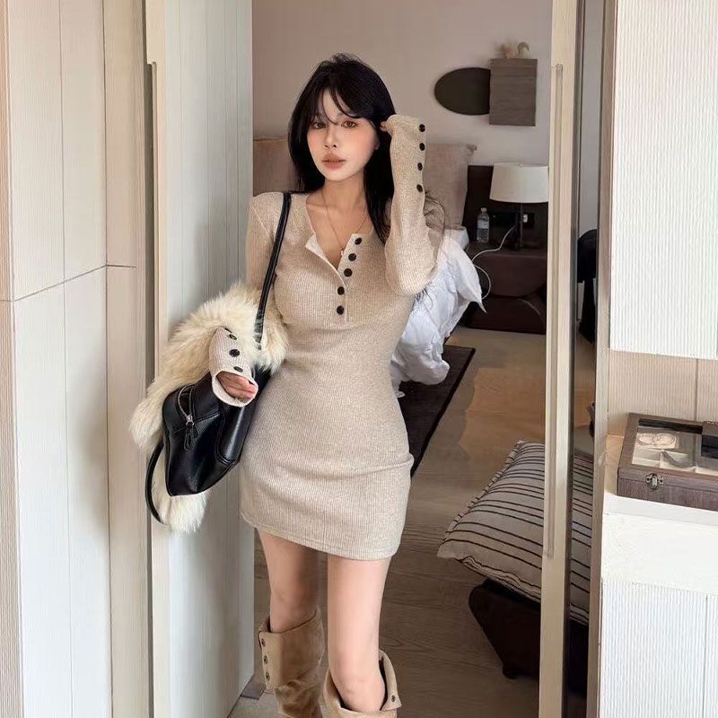 Y2k Women's Bodycon Knit Dress - огляд і ціна Bodycon Long Sleeve Ribbed Dress