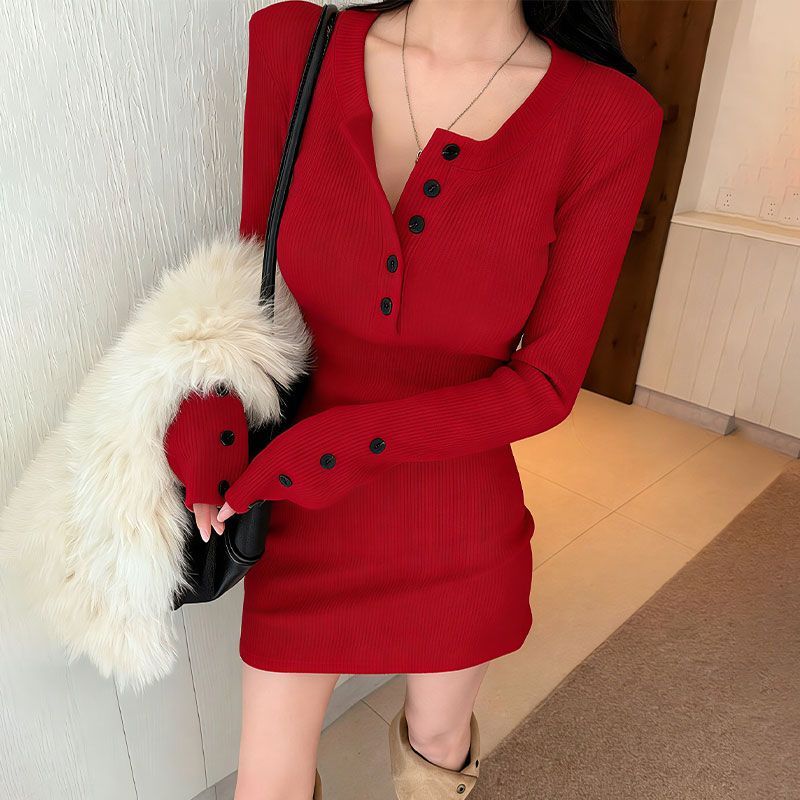 Y2k Women's Bodycon Knit Dress - огляд і ціна Bodycon Long Sleeve Ribbed Dress
