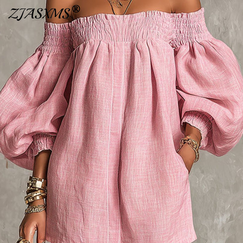 Women's Solid Off Shoulder New - огляд і ціна Off Shoulder Puff Sleeve Sundress