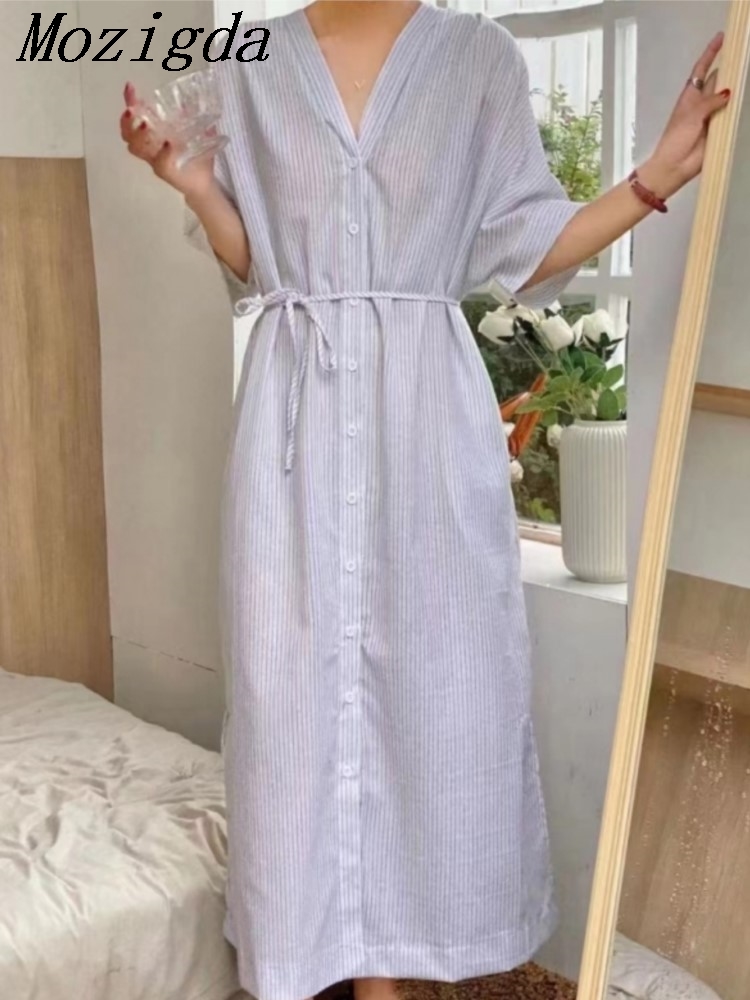 Summer Vintage Striped Linen S - огляд і ціна Casual Loose Linen Shirt Dress