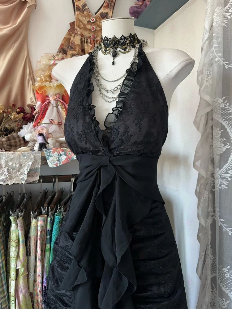 Y2k Vintage Halter Sleeveless  - огляд і ціна Y2K Backless Halter Mini Dress