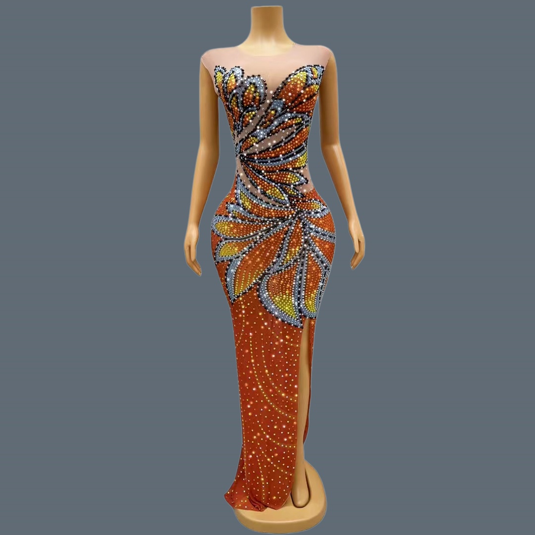 Women Sleeveless Mesh Maxi Dre - огляд і ціна Sparkly Rhinestone Club Party Dress
