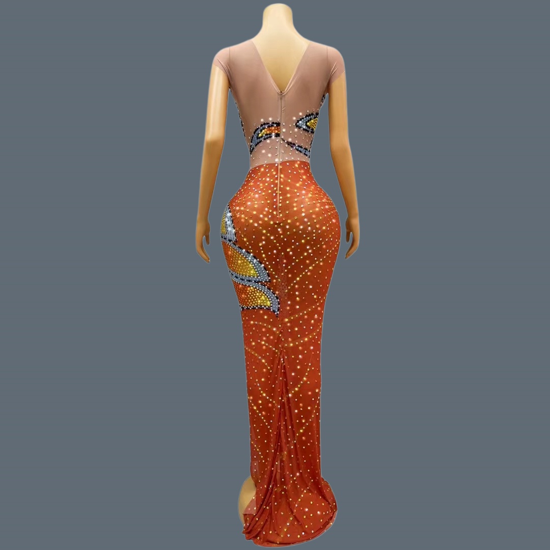 Women Sleeveless Mesh Maxi Dre - огляд і ціна Sparkly Rhinestone Club Party Dress