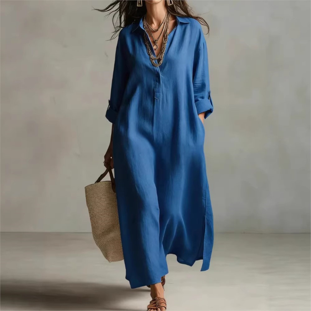 Women Vintage Linen Shirt Dres - огляд і ціна Casual Loose Linen Shirt Dress