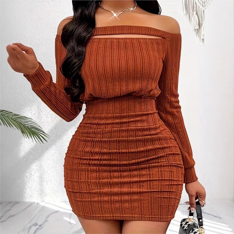 Women's Fashion Dress Spring A - огляд і ціна Bodycon Long Sleeve Ribbed Dress