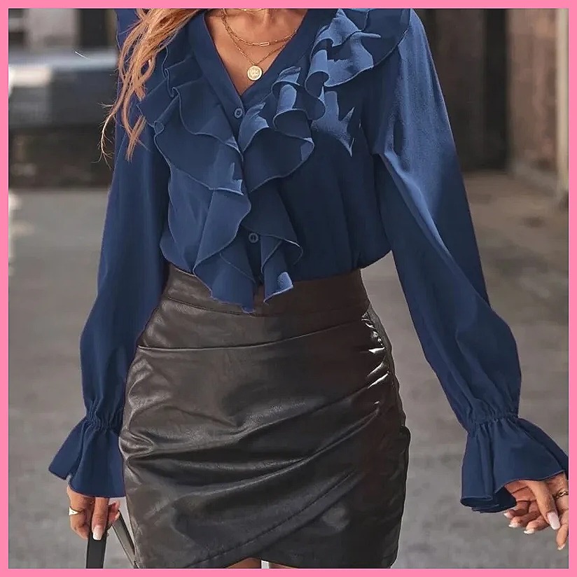 2025 Fashion V-Neck Ruffle Fla - огляд і ціна Blouses