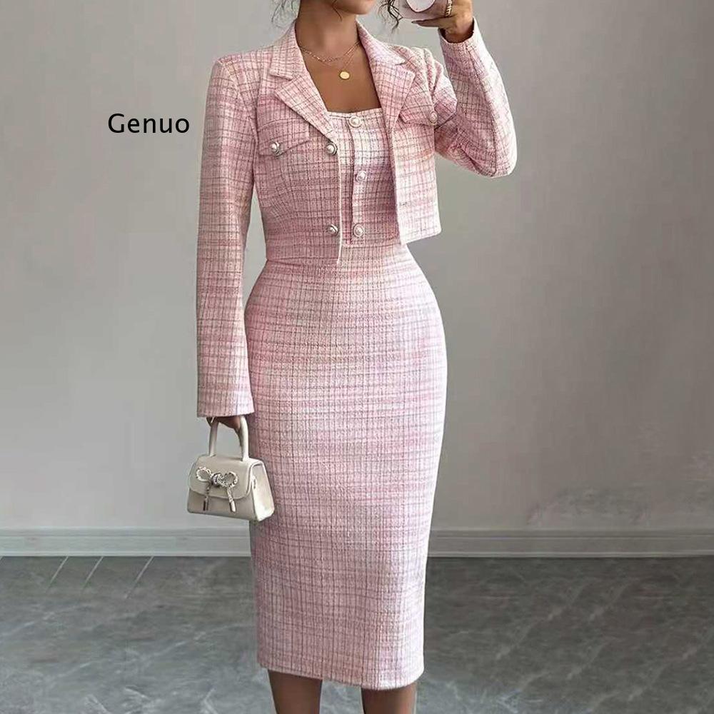 2026 New Women Elegant Tweed T - огляд і ціна Tweed Two Piece Blazer Dress