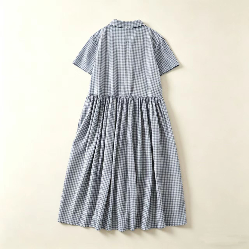 Blue Plaid  Collar Midi Dress  - огляд і ціна Casual Loose Linen Shirt Dress