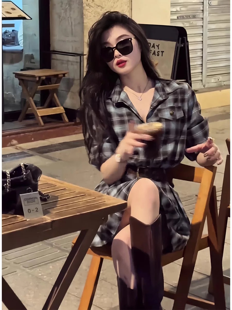Korean Style Plaid Shirt Dress - огляд і ціна Korean Style A Line Shirt Dress