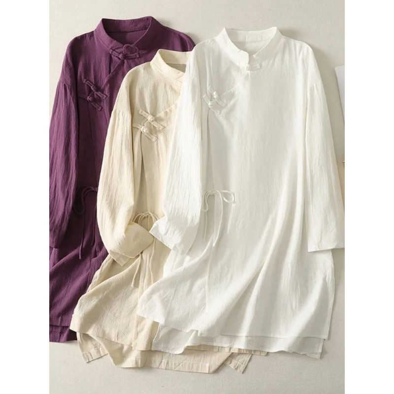 Women's Chinese Style Frog But - огляд і ціна Casual Loose Linen Shirt Dress