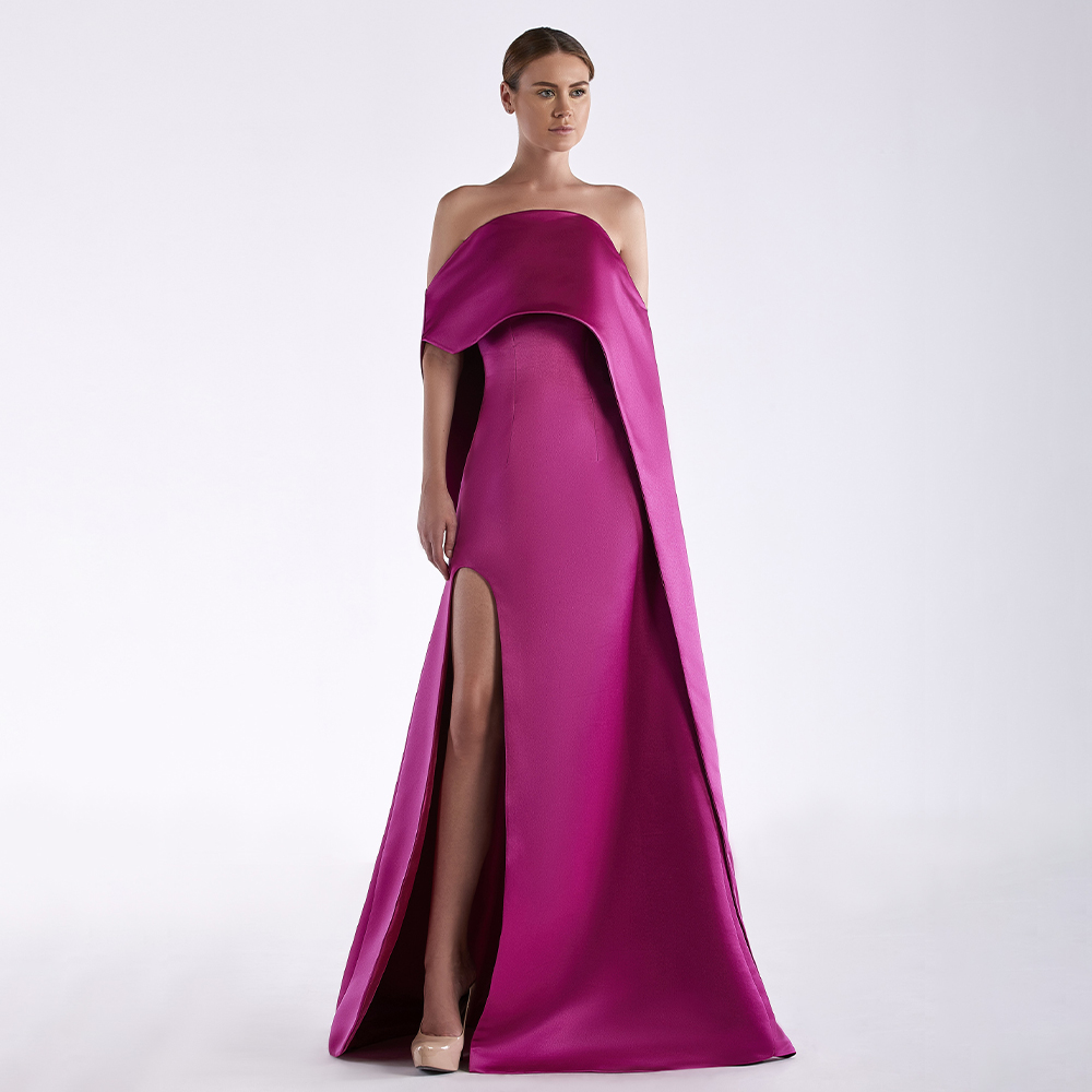 Fuchsia Satin Evening Dress St - огляд і ціна Elegant Satin Evening Gown Split