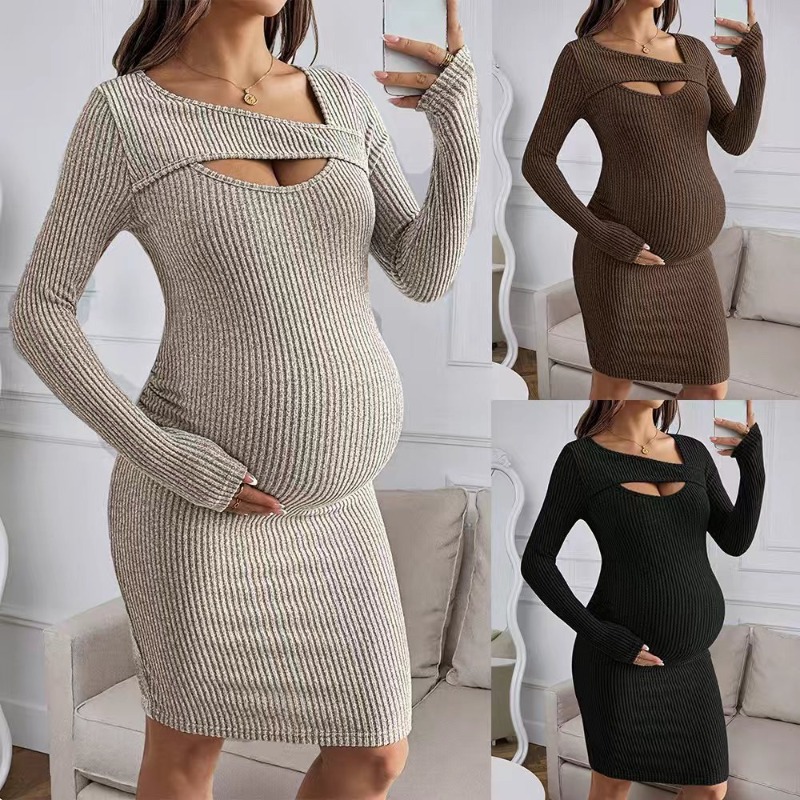 Maternity Clothes Long-sleeved - огляд і ціна Bodycon Long Sleeve Ribbed Dress