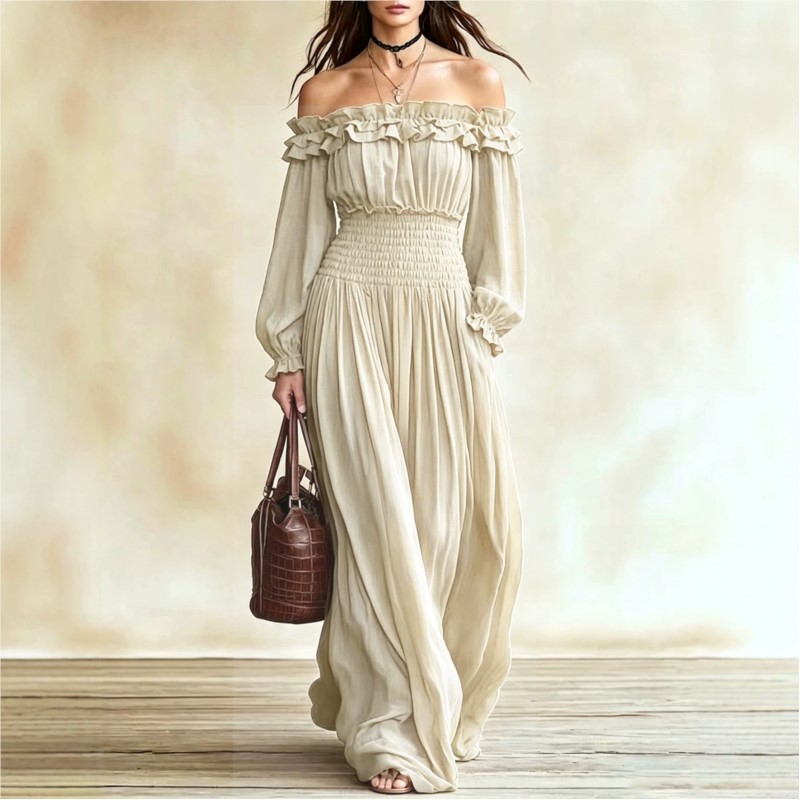 Women Off‑Shoulder Ruffle Maxi - огляд і ціна Off Shoulder Puff Sleeve Sundress