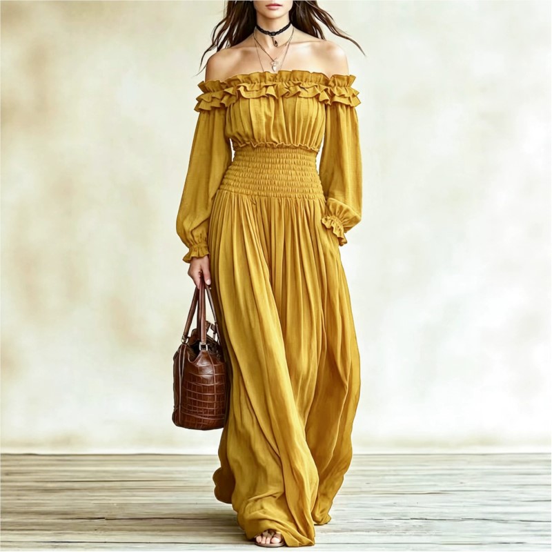 Off Shoulder Fashion Maxi Dres - огляд і ціна Off Shoulder Puff Sleeve Sundress