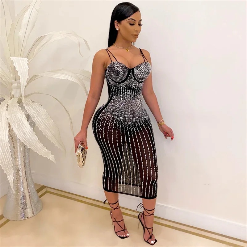 Sexy See Through Rhinestone Dr - огляд і ціна Sparkly Rhinestone Club Party Dress