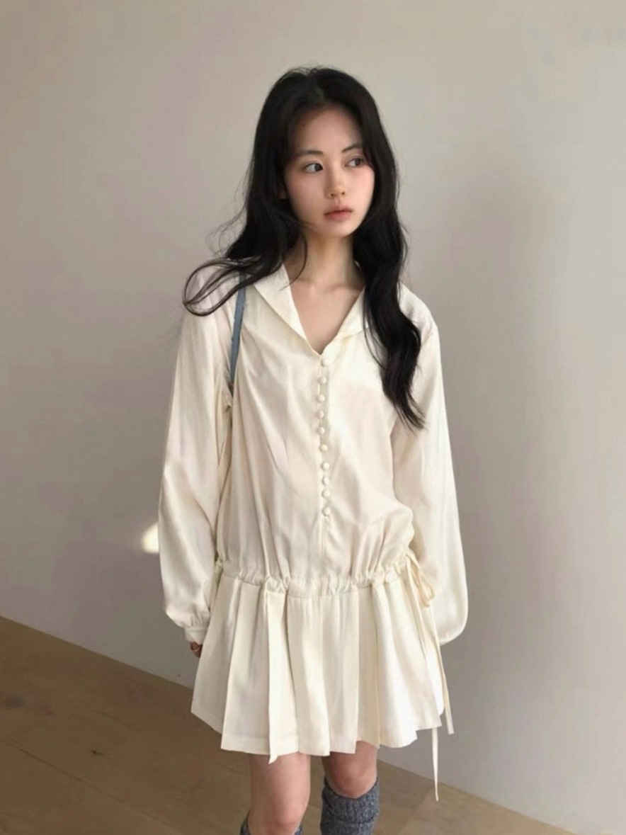 Slimming Long Sleeve Shirt Dre - огляд і ціна Korean Style A Line Shirt Dress