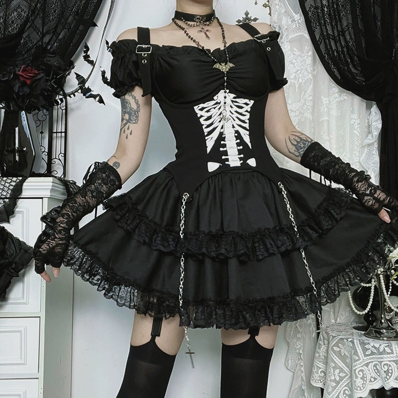 Goth Dark E-girl Kawaii Lace S - огляд і ціна Y2K Backless Halter Mini Dress